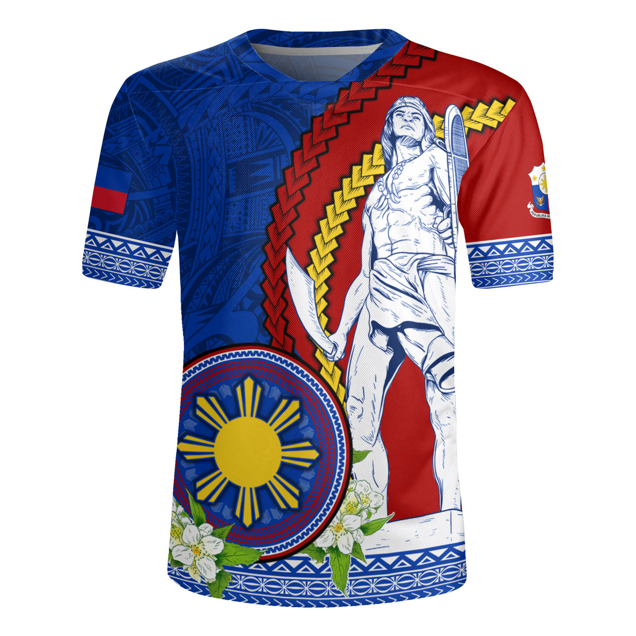 Philippines Filipinos Rugby Jersey Lapu Lapu King Jasmine Flowers Curve Design