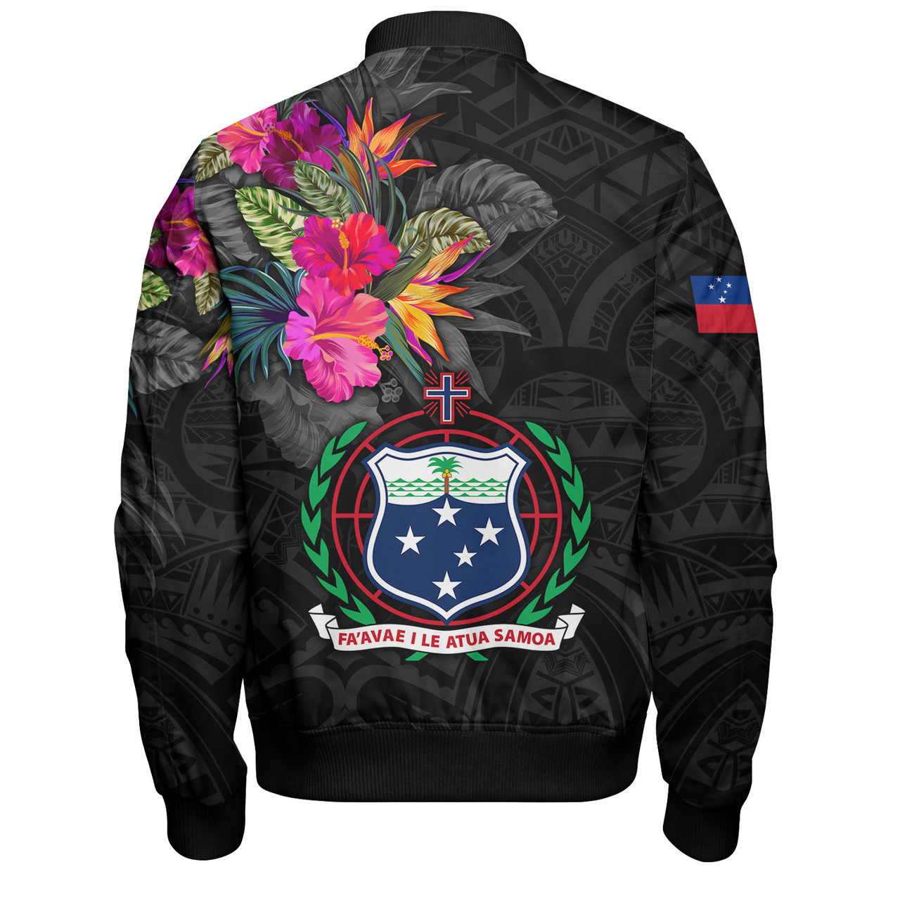 Samoa Bomber Jacket Custom Samoa Coat Of Arms With Tropical Flowers Special