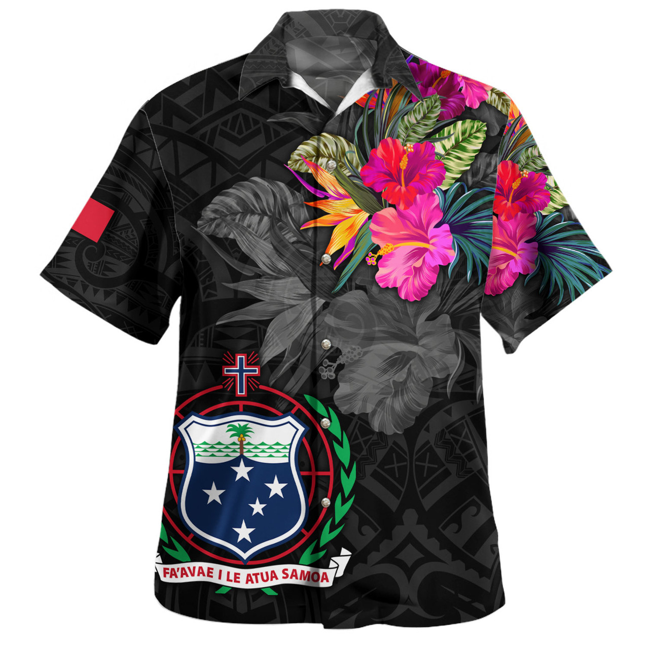 Samoa Hawaiian Shirt Custom Samoa Coat Of Arms With Tropical Flowers Special