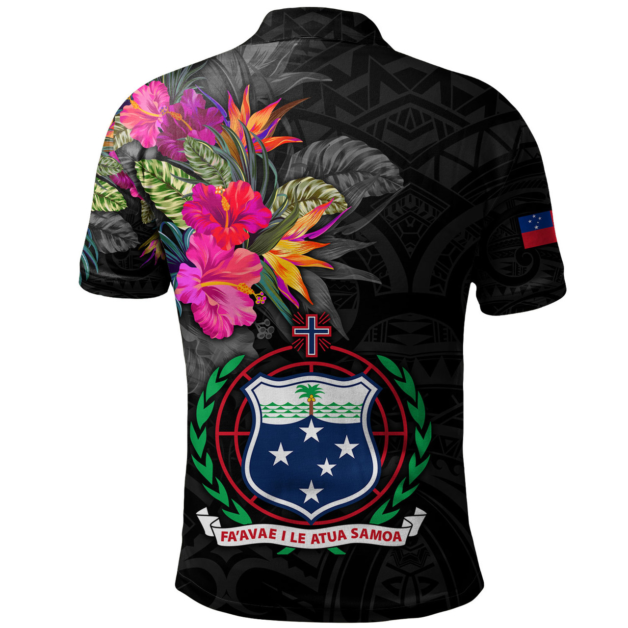 Samoa Polo Shirt Custom Samoa Coat Of Arms With Tropical Flowers Special