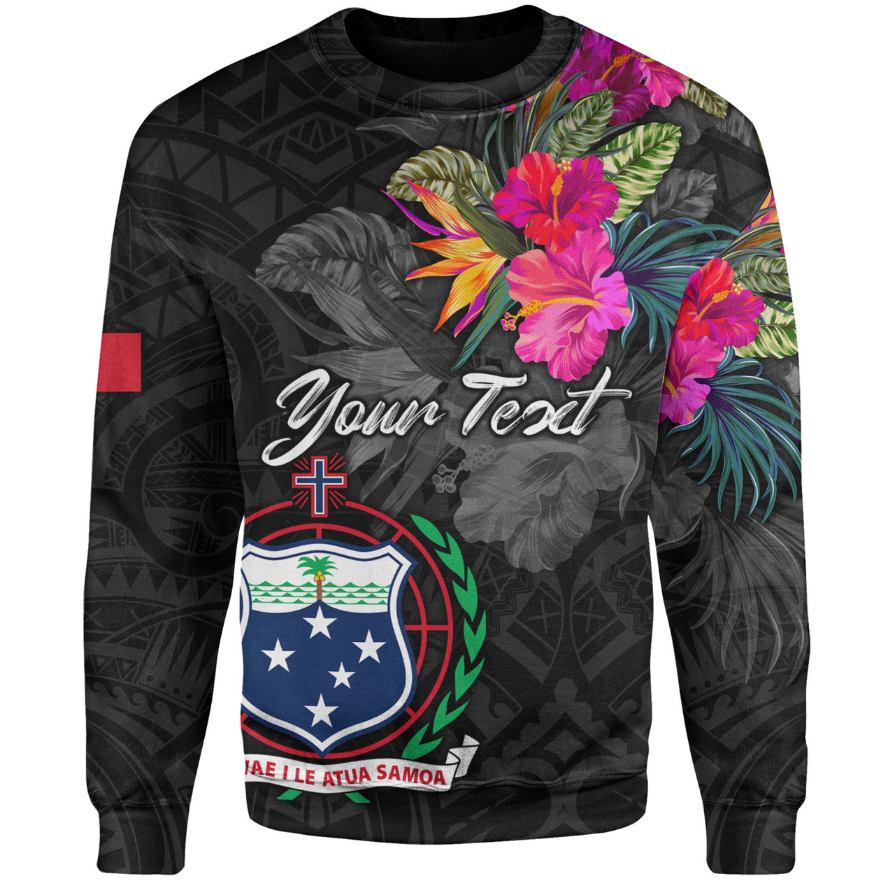 Samoa Sweatshirt Custom Samoa Coat Of Arms With Tropical Flowers Special