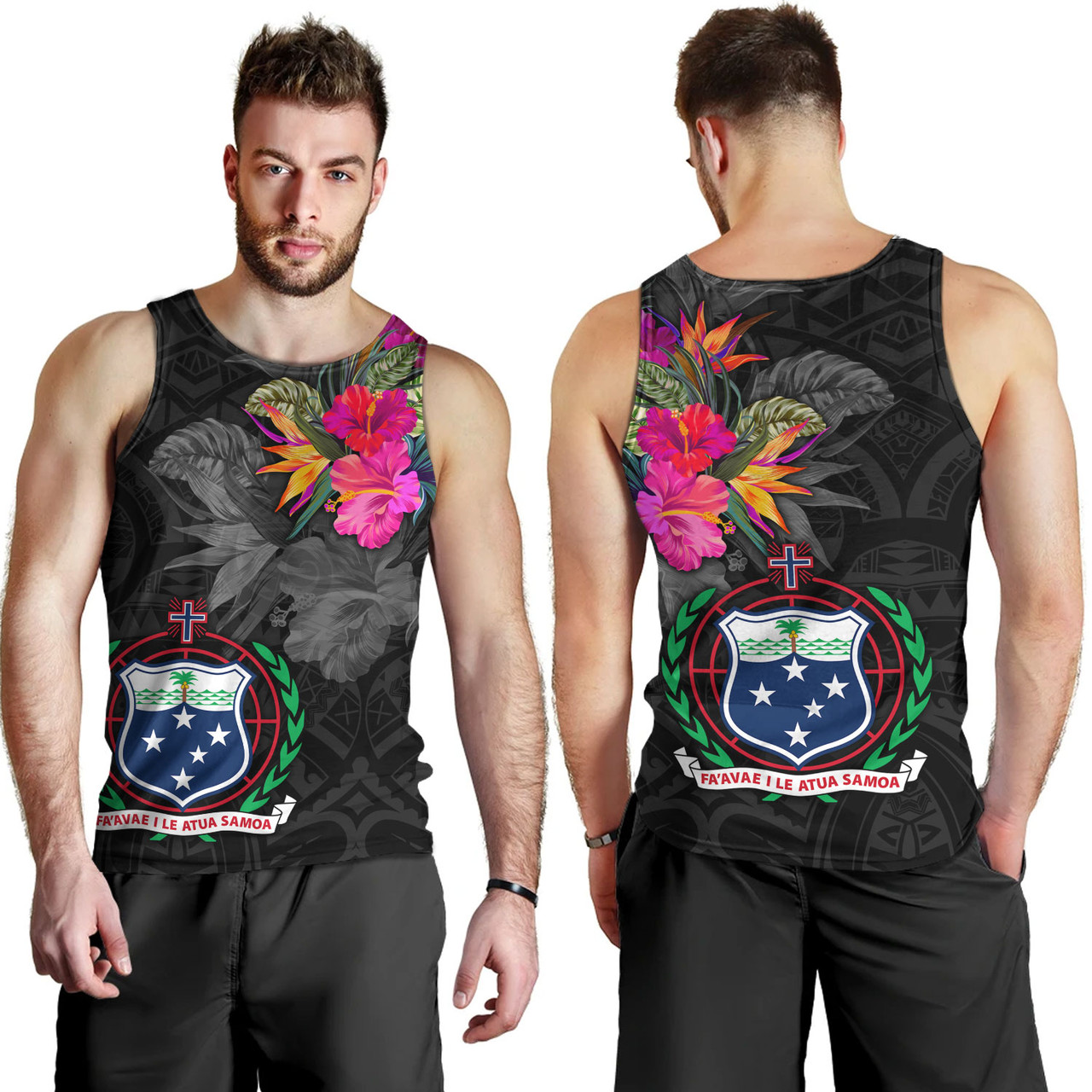 Samoa Tank Top Custom Samoa Coat Of Arms With Tropical Flowers Special