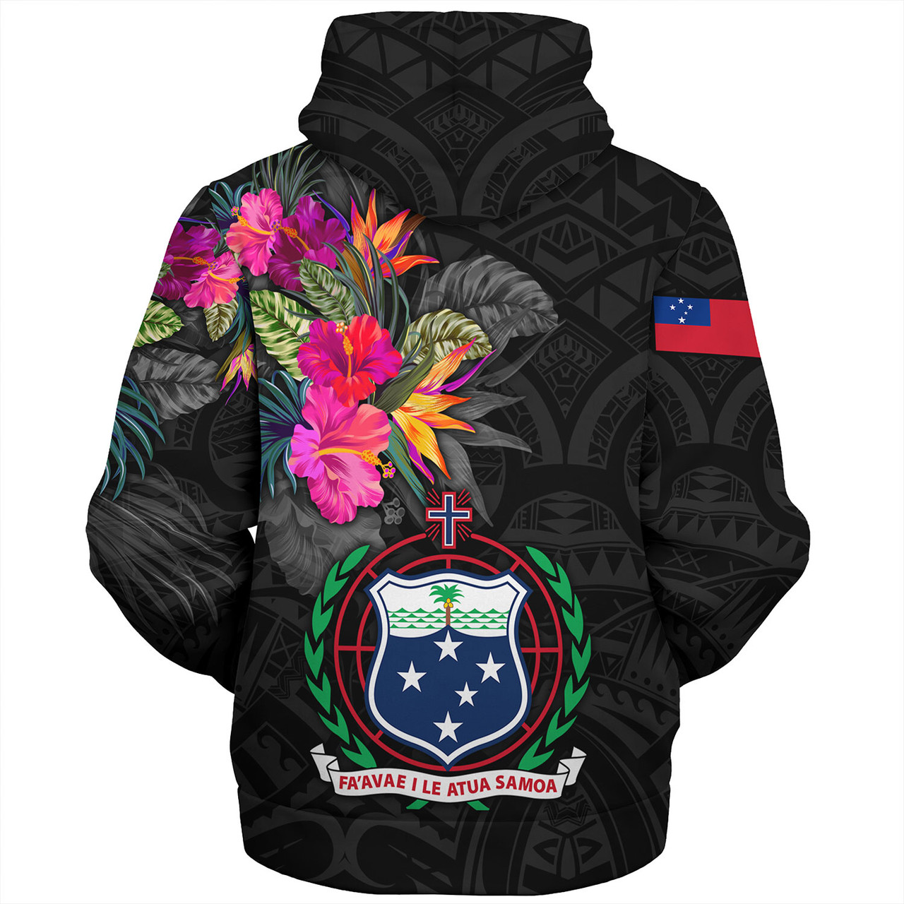 Samoa Sherpa Hoodie Custom Samoa Coat Of Arms With Tropical Flowers Special