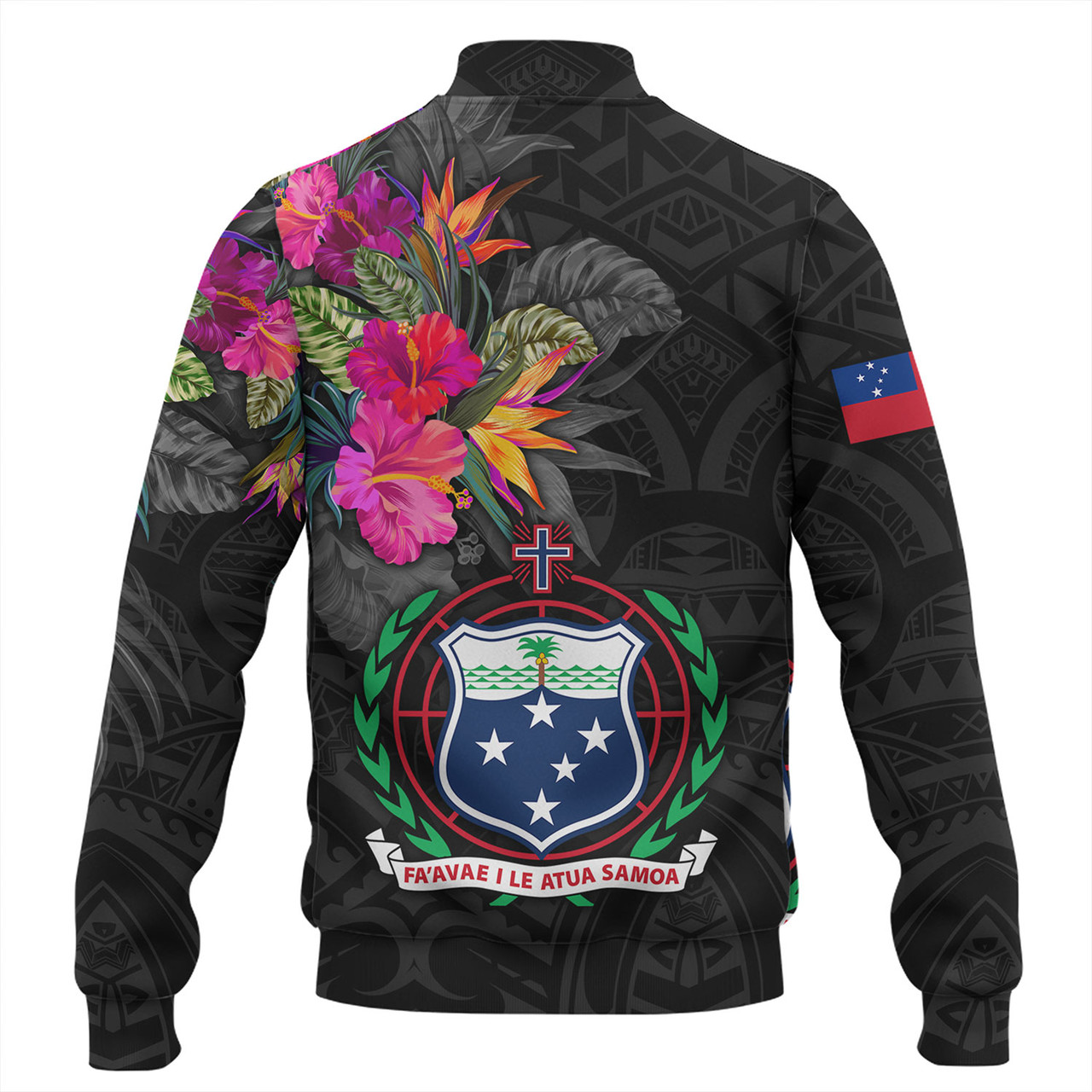 Samoa Baseball Jacket Custom Samoa Coat Of Arms With Tropical Flowers Special