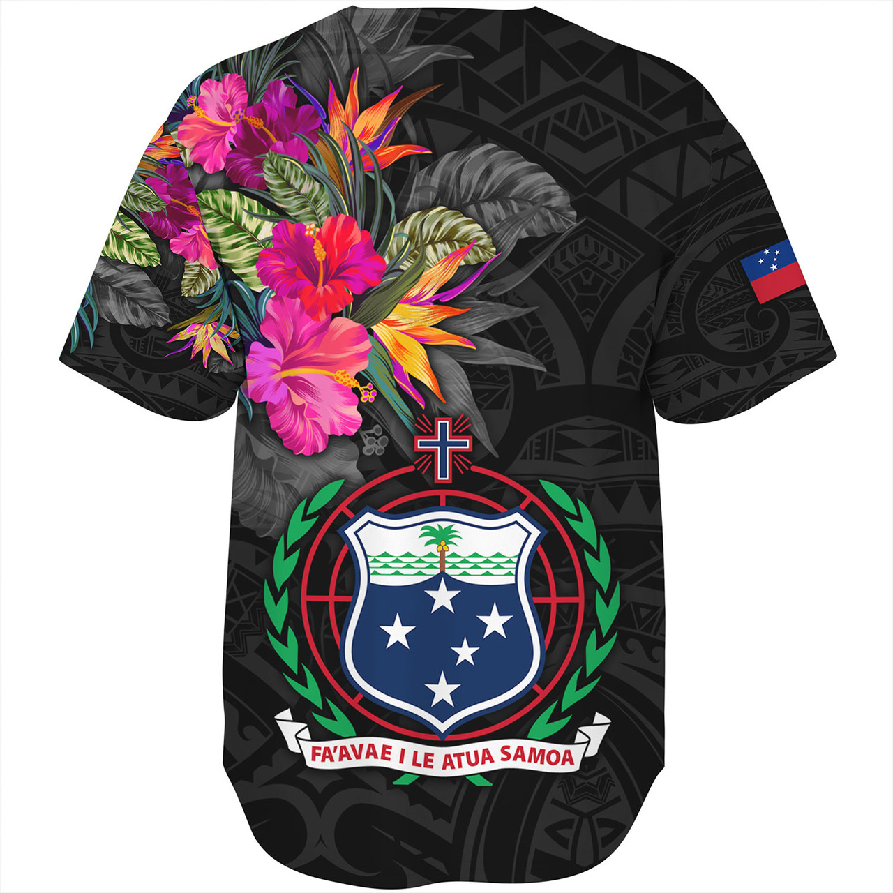 Samoa Baseball Shirt Custom Samoa Coat Of Arms With Tropical Flowers Special