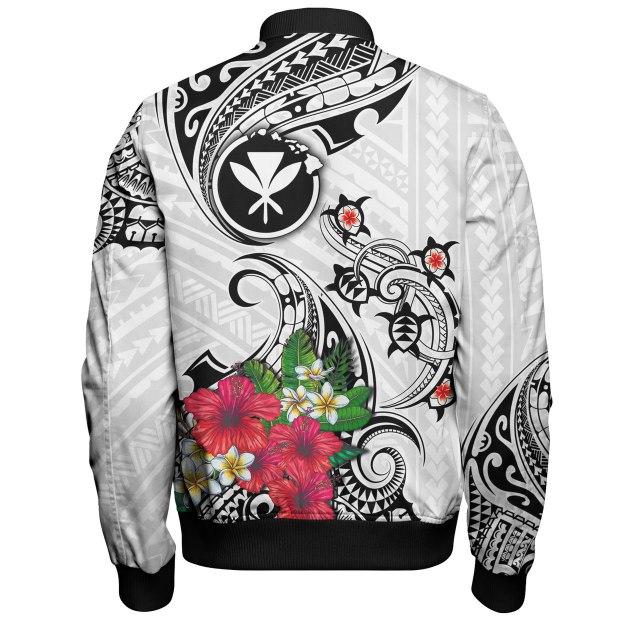 Hawaii Bomber Jacket Turtle Polynesian Tribal Tropical Flowers