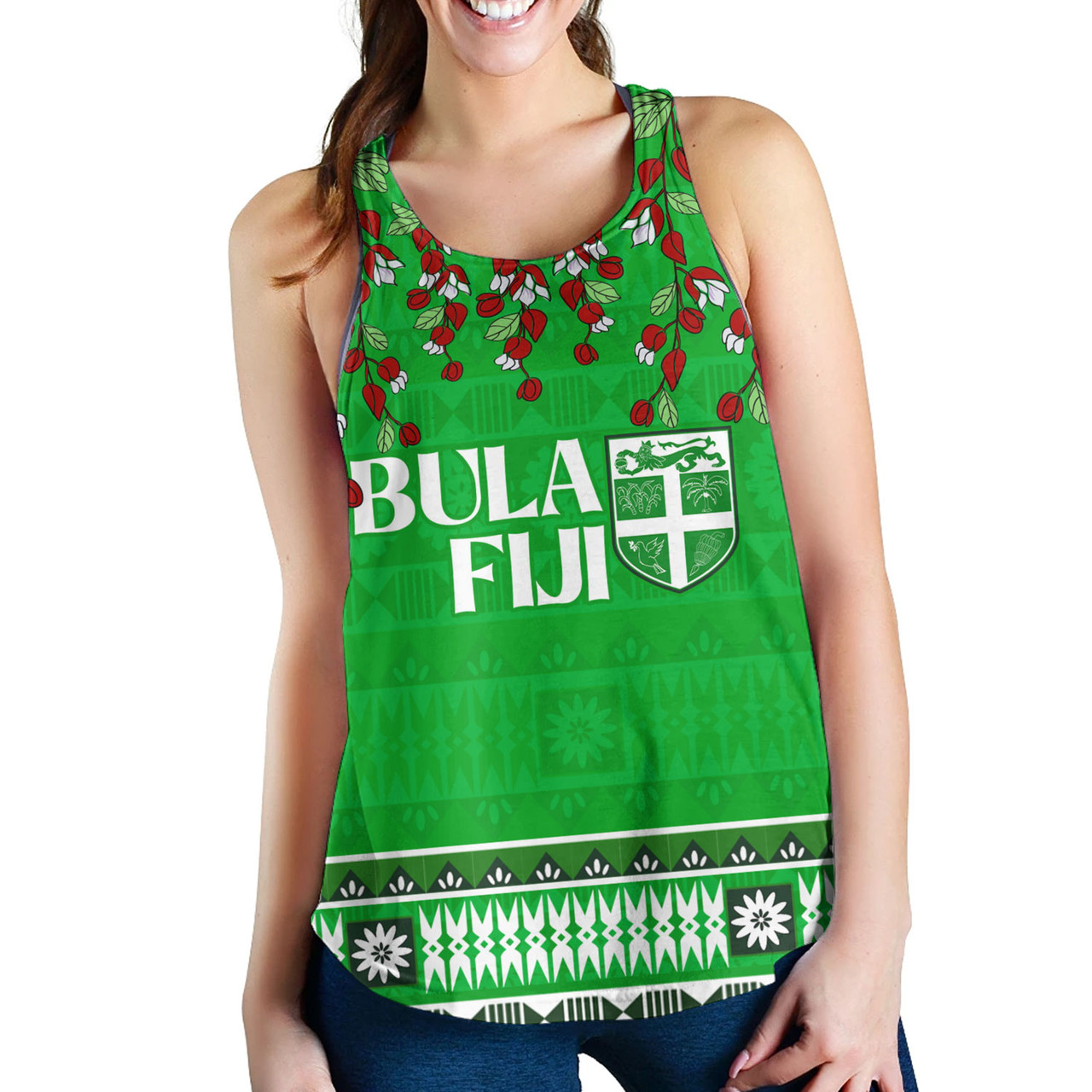 Fiji Women Tank Bula Fiji Masi With Tagimaucia Flowers