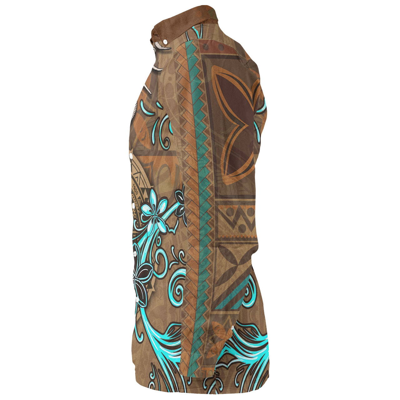 American Samoa Long Sleeve Shirt Polynesian Pattern Motif And Teal Boar Tusk