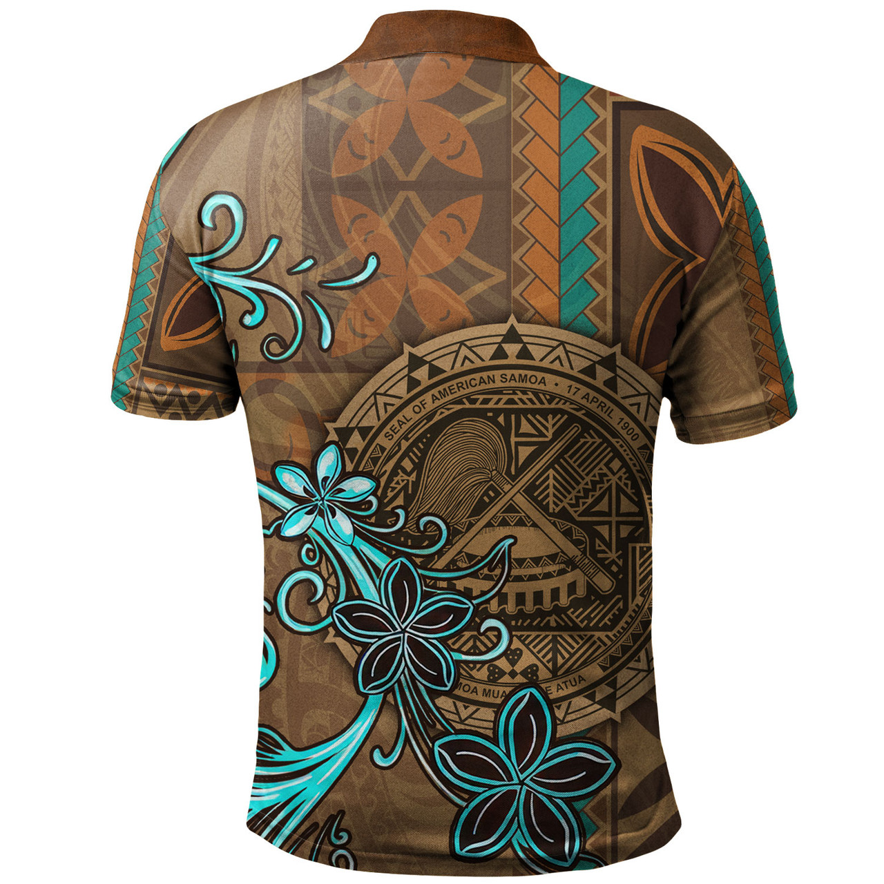 American Samoa Polo Shirt Polynesian Pattern Motif And Teal Boar Tusk