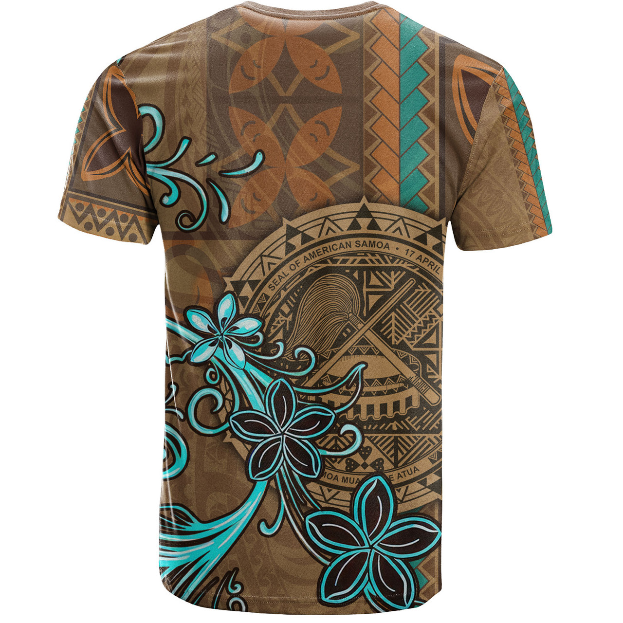 American Samoa T-Shirt Polynesian Pattern Motif And Teal Boar Tusk