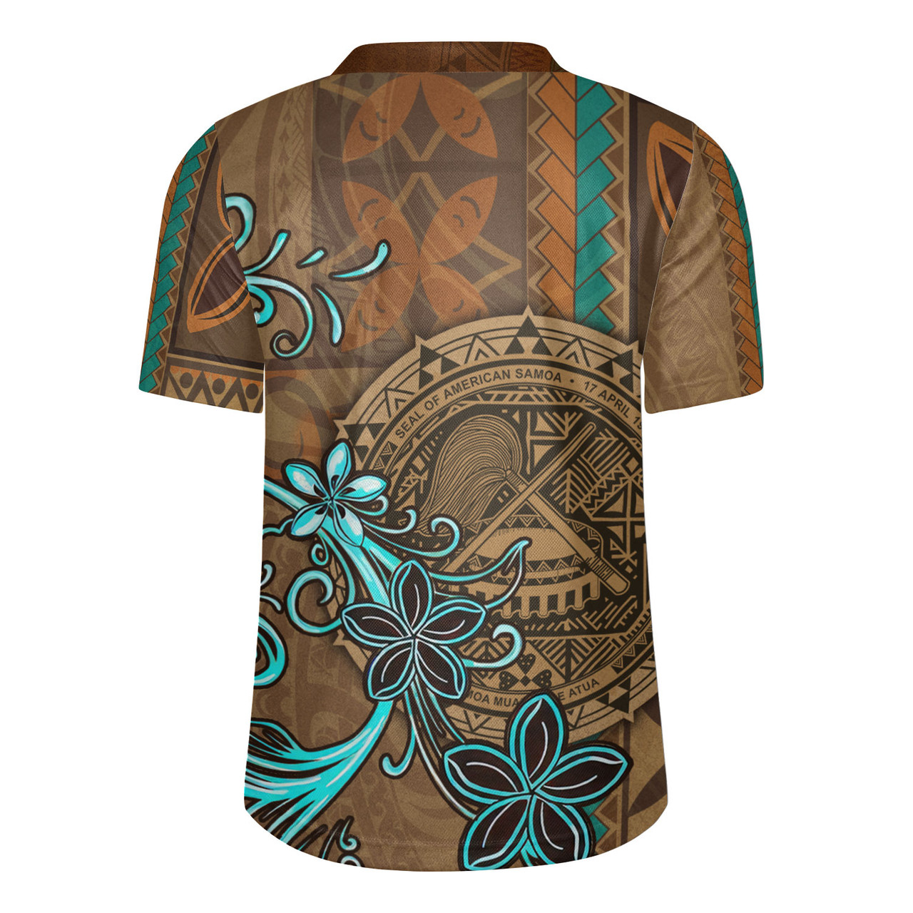 American Samoa Rugby Jersey Polynesian Pattern Motif And Teal Boar Tusk