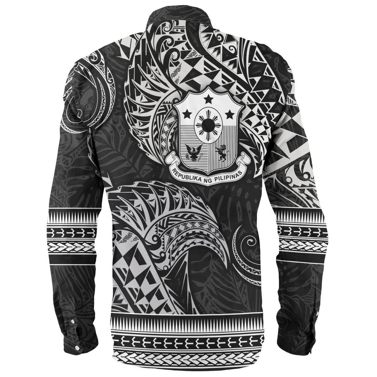 Philippines Filipinos Long Sleeve Shirt Filipino Coat Of Arms With Leaves and Tribal Patterns