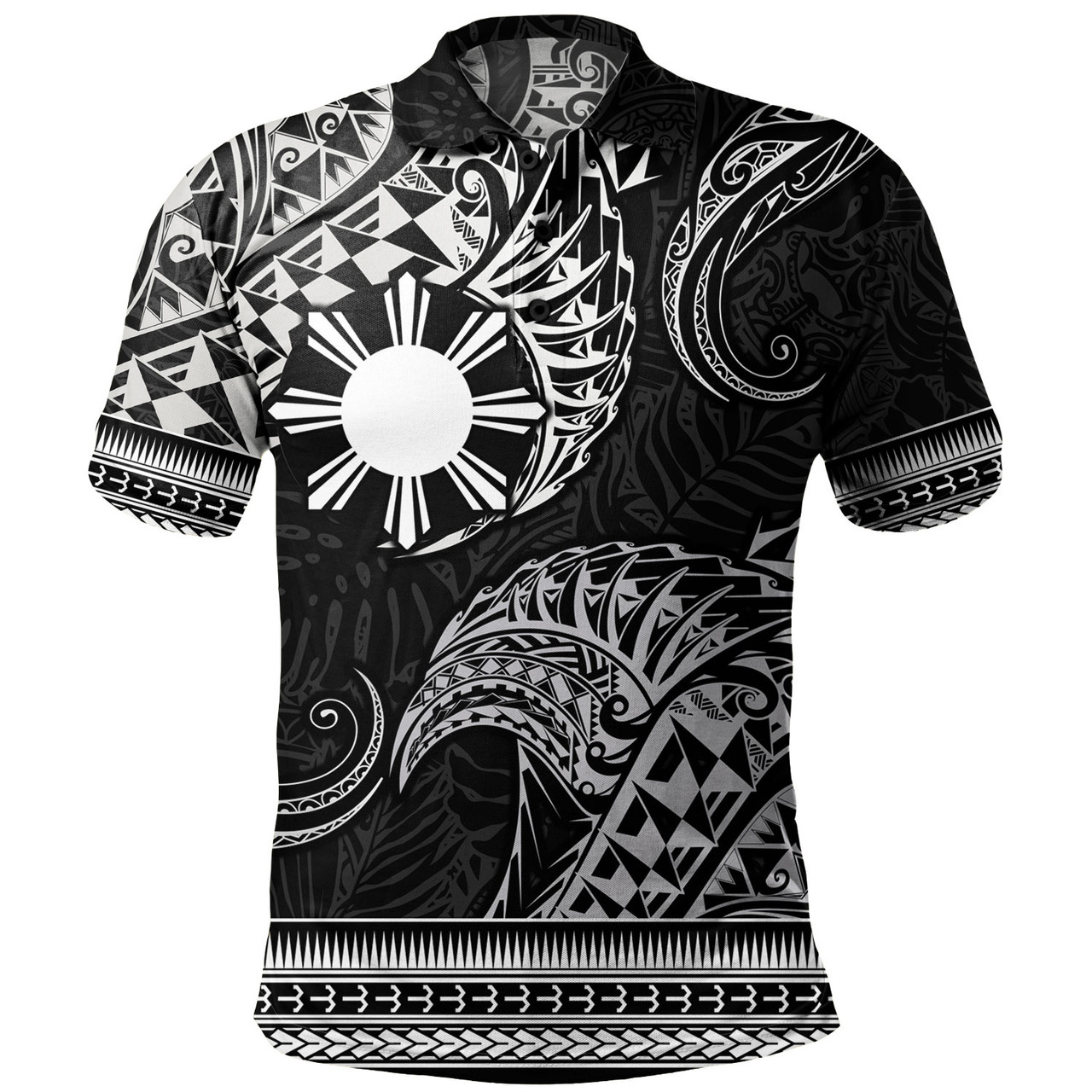 Philippines Filipinos Polo Shirt Filipino Coat Of Arms With Leaves and Tribal Patterns