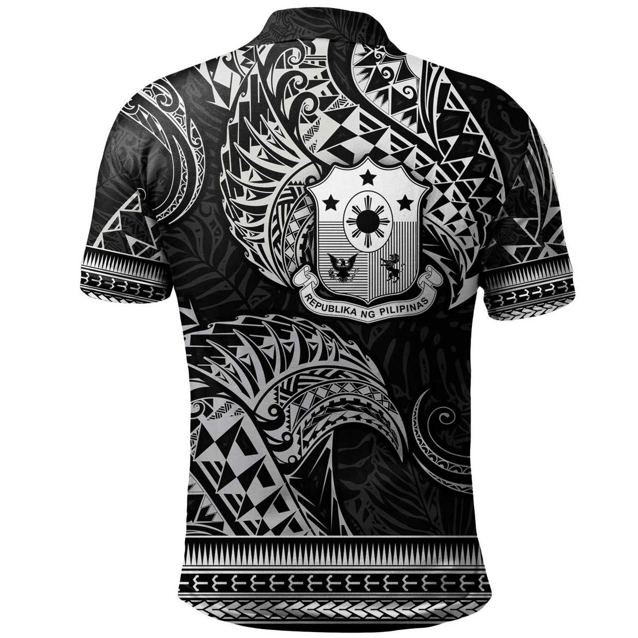 Philippines Filipinos Polo Shirt Filipino Coat Of Arms With Leaves and Tribal Patterns