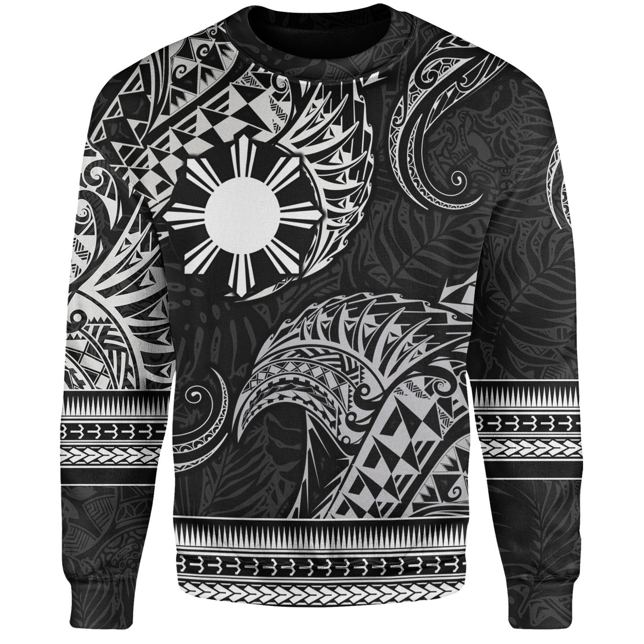 Philippines Filipinos Sweatshirt Filipino Coat Of Arms With Leaves and Tribal Patterns