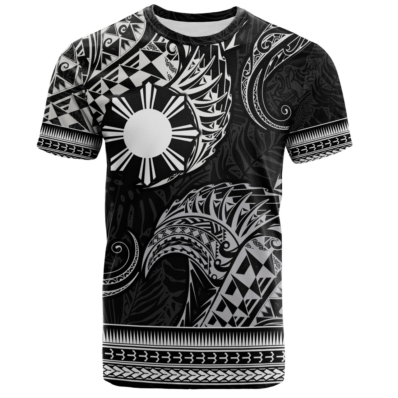 Philippines Filipinos T-Shirt Filipino Coat Of Arms With Leaves and Tribal Patterns