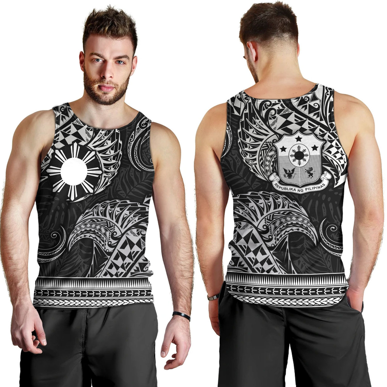 Philippines Filipinos Tank Top Filipino Coat Of Arms With Leaves and Tribal Patterns