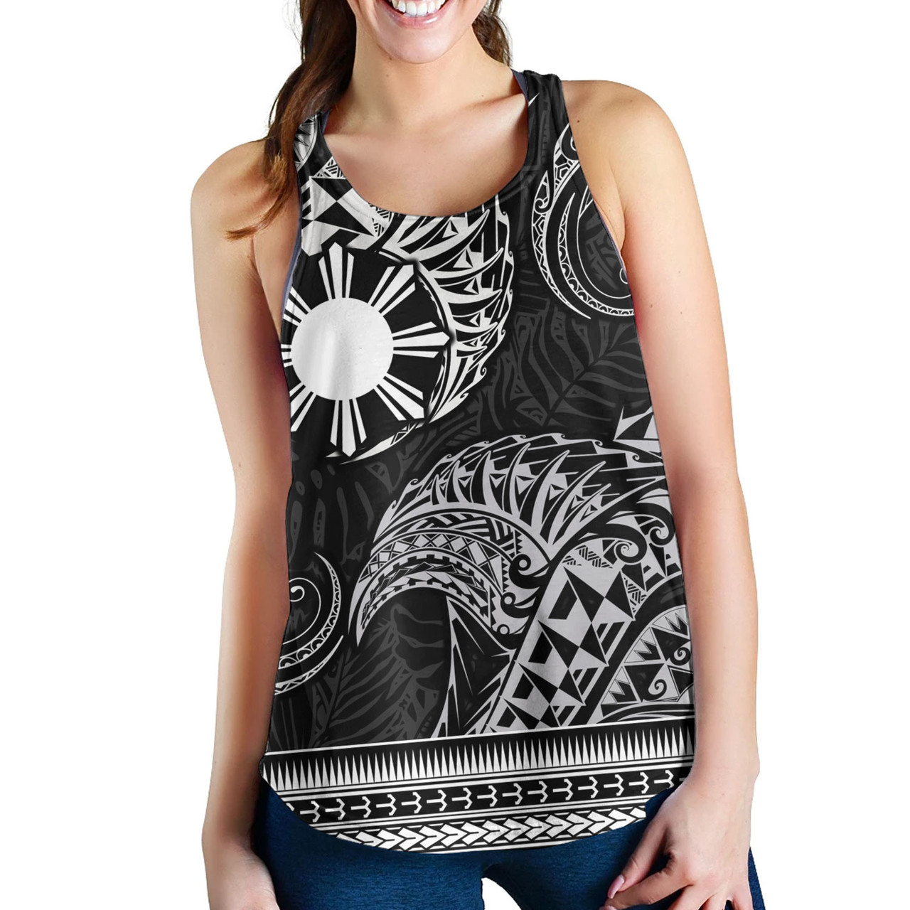 Philippines Filipinos Women Tank Filipino Coat Of Arms With Leaves and Tribal Patterns