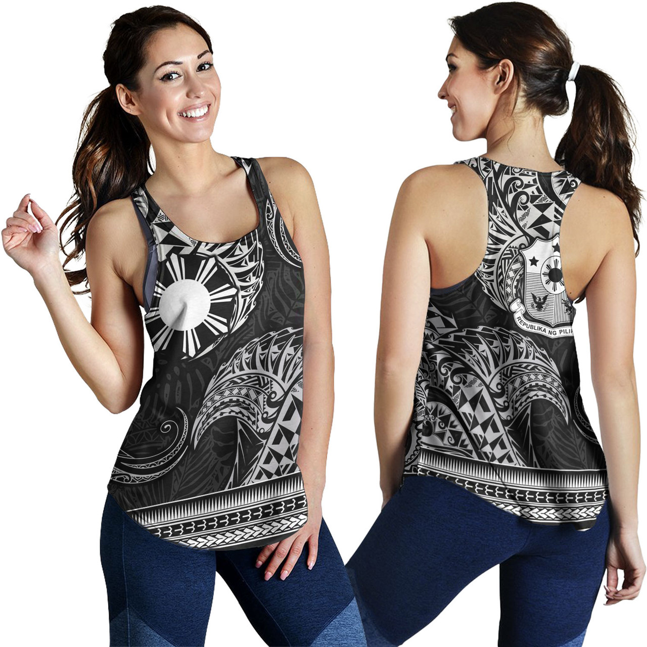 Philippines Filipinos Women Tank Filipino Coat Of Arms With Leaves and Tribal Patterns