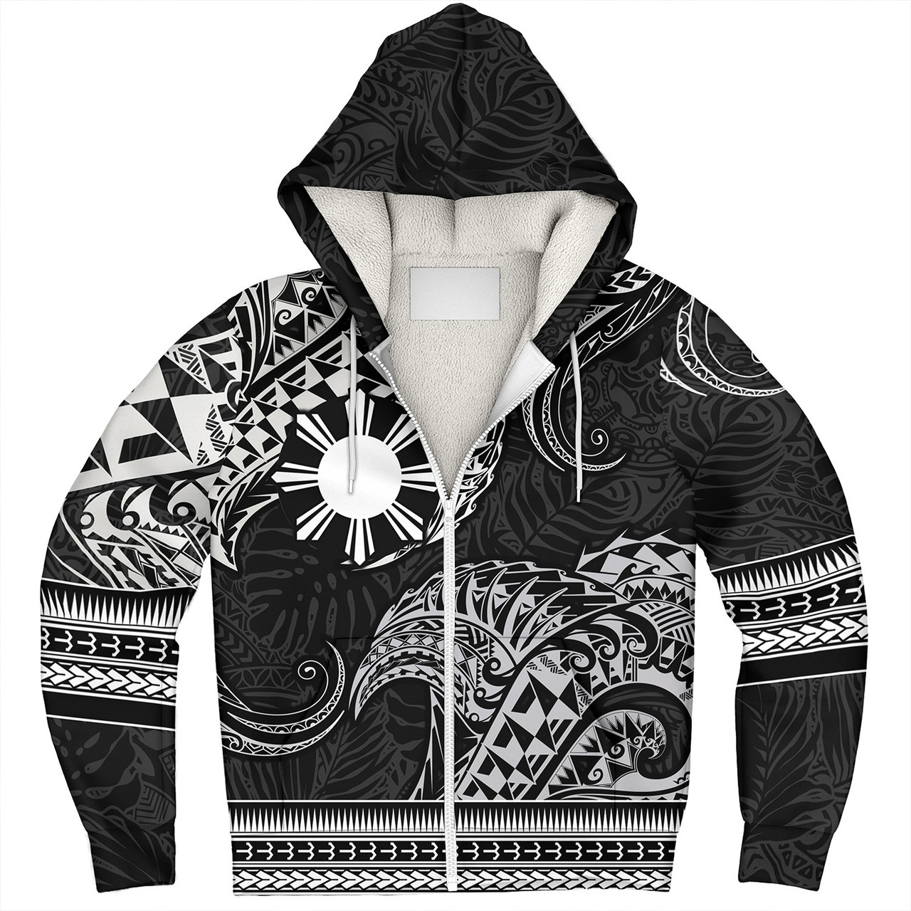 Philippines Filipinos Sherpa Hoodie Filipino Coat Of Arms With Leaves and Tribal Patterns