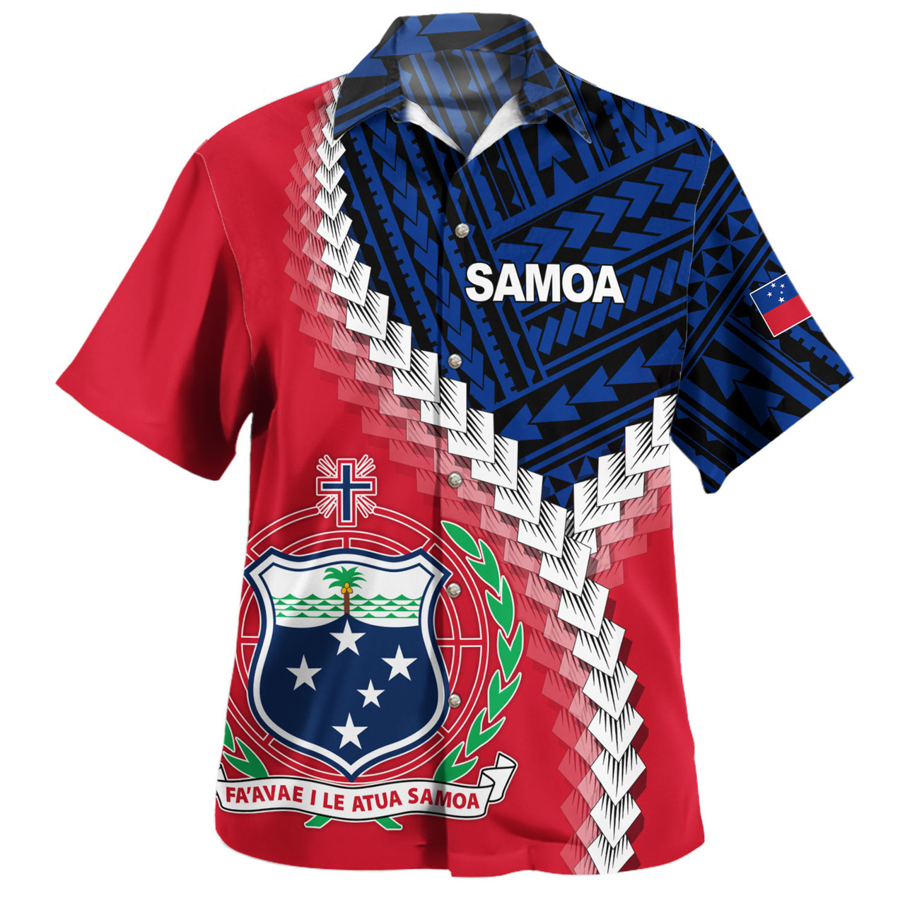 Samoa Hawaiian Shirt Samoa Coat Of Arms With Polynesian Tattoo Flag Style