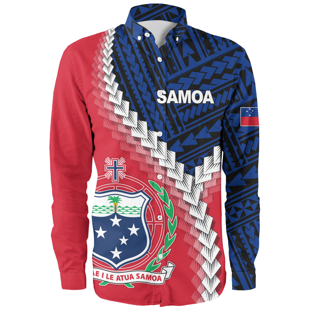 Samoa Long Sleeve Shirt Samoa Coat Of Arms With Polynesian Tattoo Flag Style