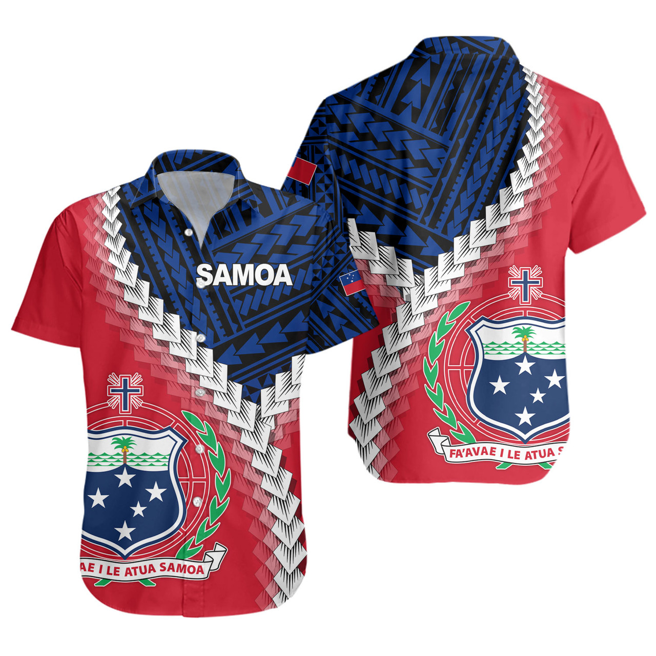 Samoa Short Sleeve Shirt Samoa Coat Of Arms With Polynesian Tattoo Flag Style