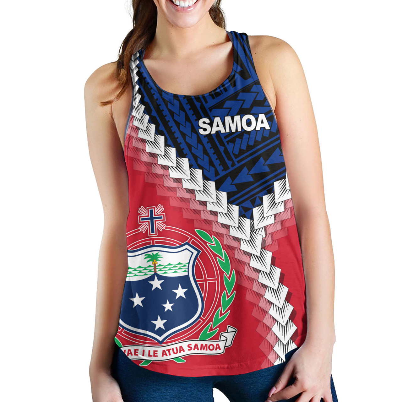 Samoa Women Tank Samoa Coat Of Arms With Polynesian Tattoo Flag Style