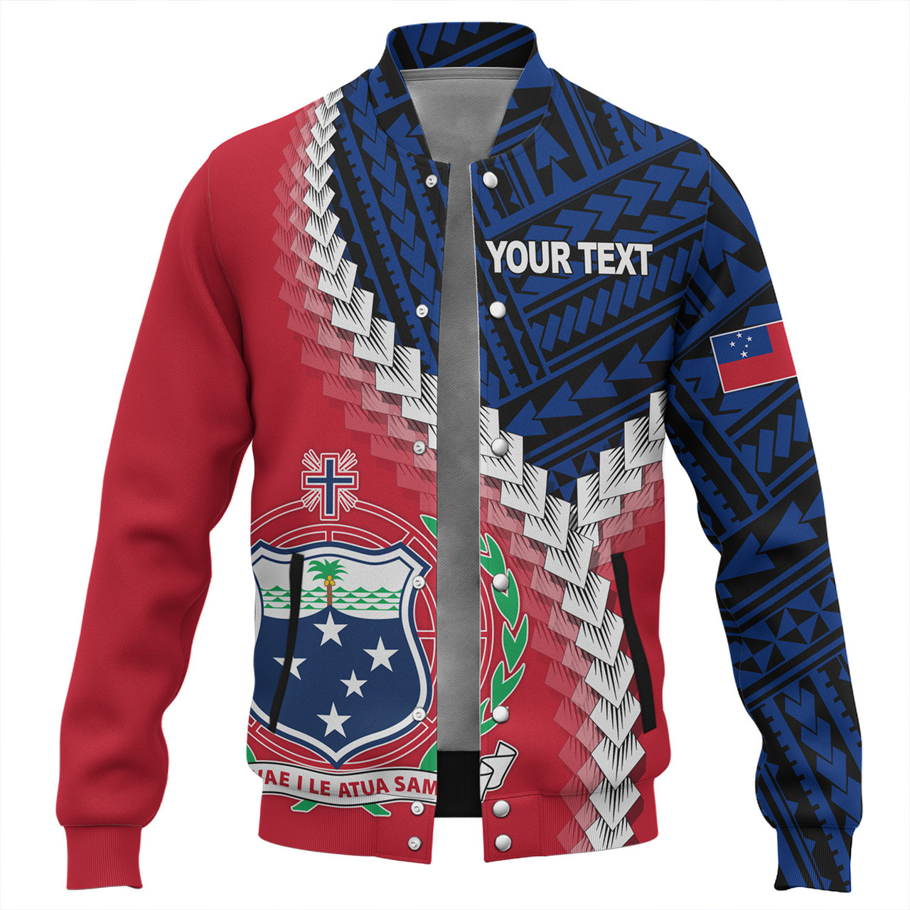 Samoa Baseball Jacket Samoa Coat Of Arms With Polynesian Tattoo Flag Style