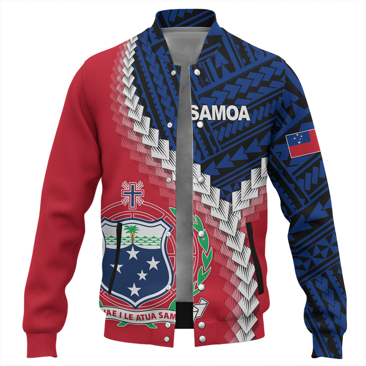 Samoa Baseball Jacket Samoa Coat Of Arms With Polynesian Tattoo Flag Style