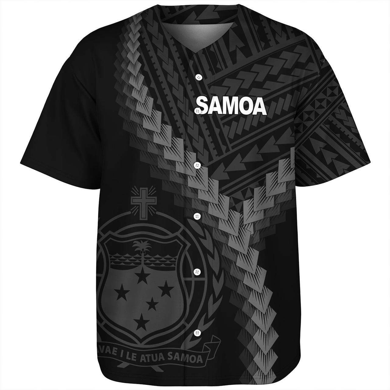 Samoa Baseball Shirt Samoa Coat Of Arms With Polynesian Tattoo Style