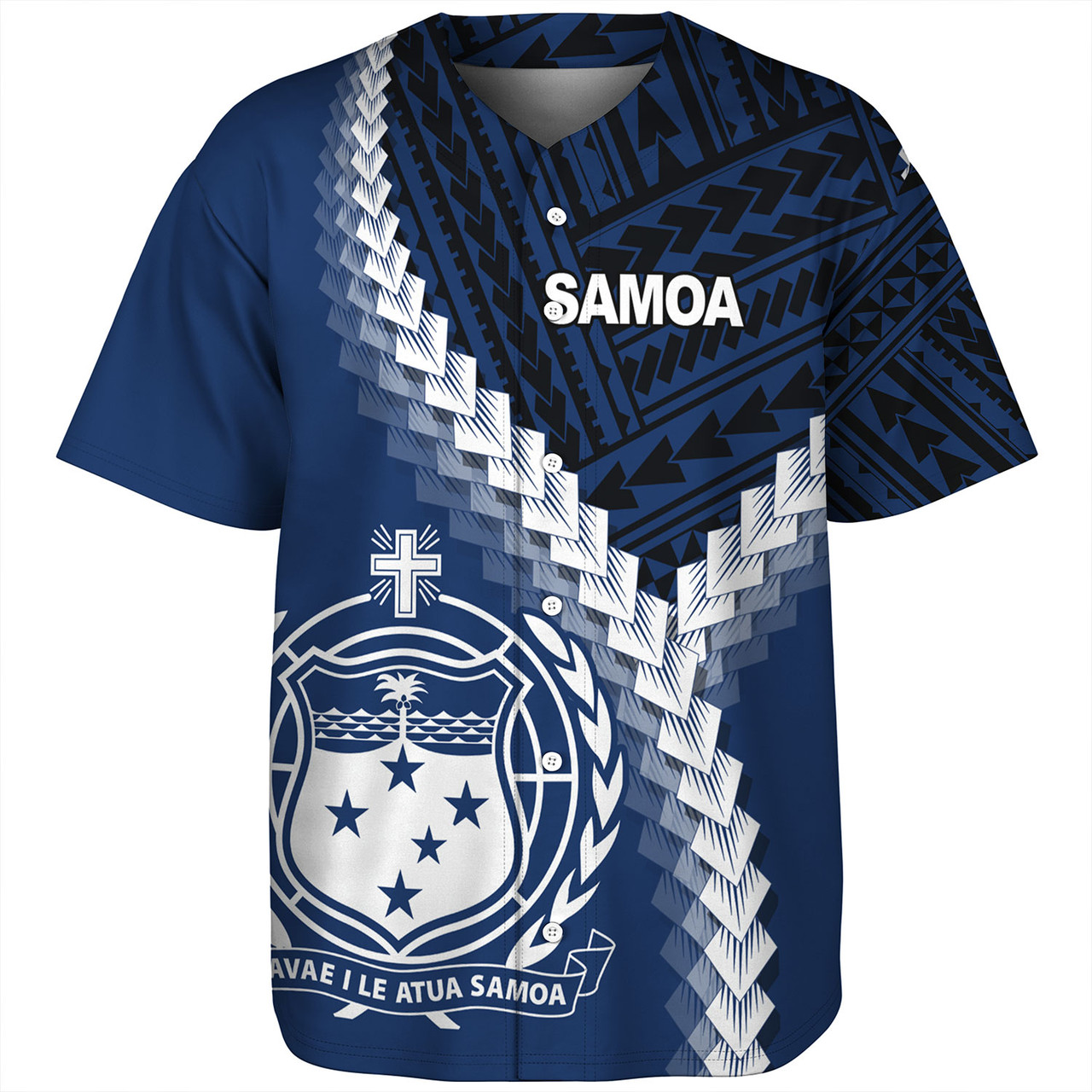 Samoa Baseball Shirt Samoa Coat Of Arms With Polynesian Tattoo Style