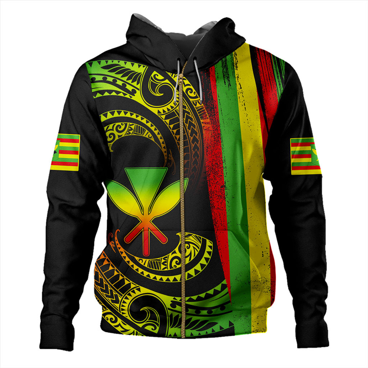 Hawaii Hoodie Kanaka Maoli Tribal Wave Grunge Flag