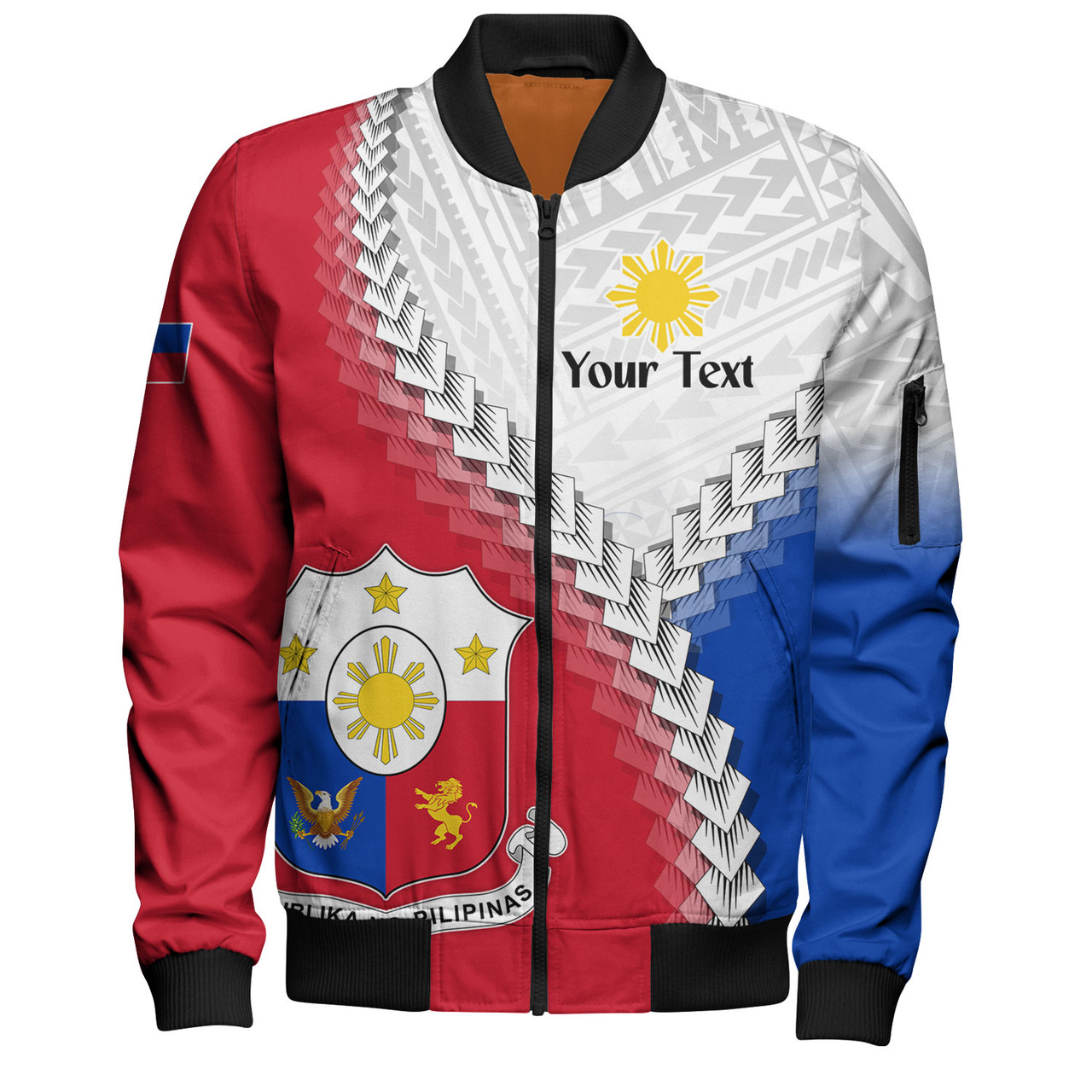 Philippines Filipinos Bomber Jacket Custom Filipino Coat Of Arms With Tribal Patterns Flag Style