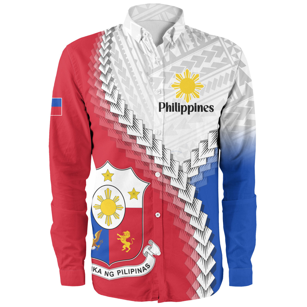 Philippines Filipinos Long Sleeve Shirt Custom Filipino Coat Of Arms With Tribal Patterns Flag Style