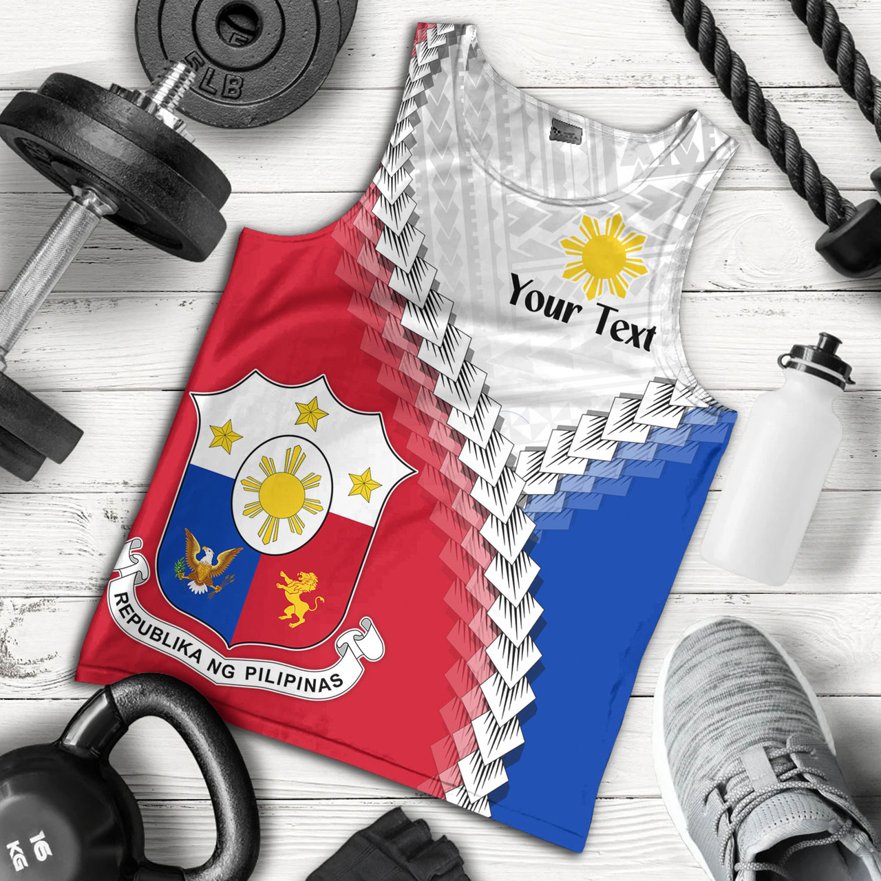 Philippines Filipinos Tank Top Custom Filipino Coat Of Arms With Tribal Patterns Flag Style