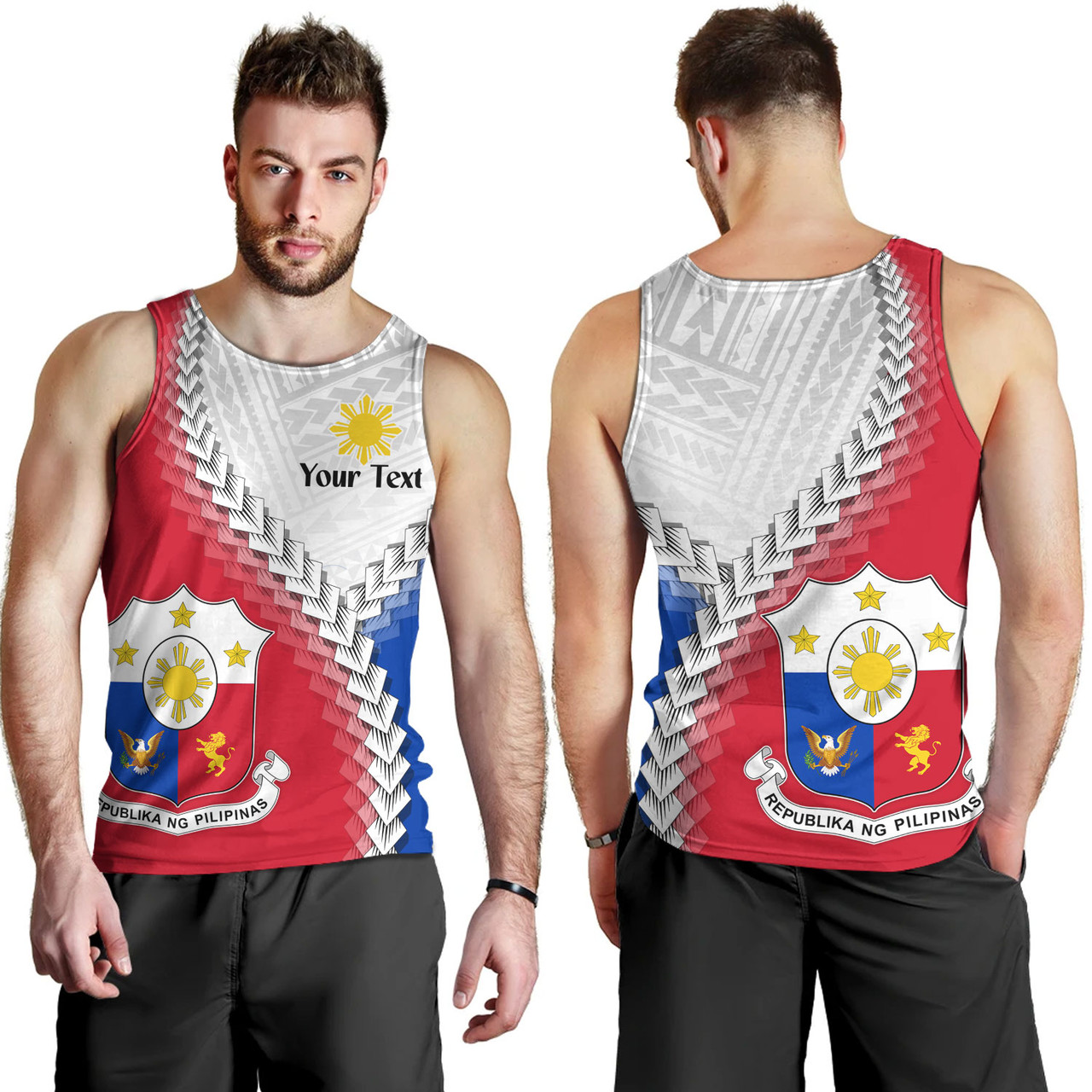 Philippines Filipinos Tank Top Custom Filipino Coat Of Arms With Tribal Patterns Flag Style