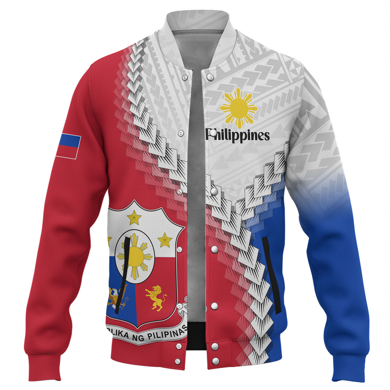 Philippines Filipinos Baseball Jacket Custom Filipinos Coat Of Arms With Tribal Patterns Flag Style