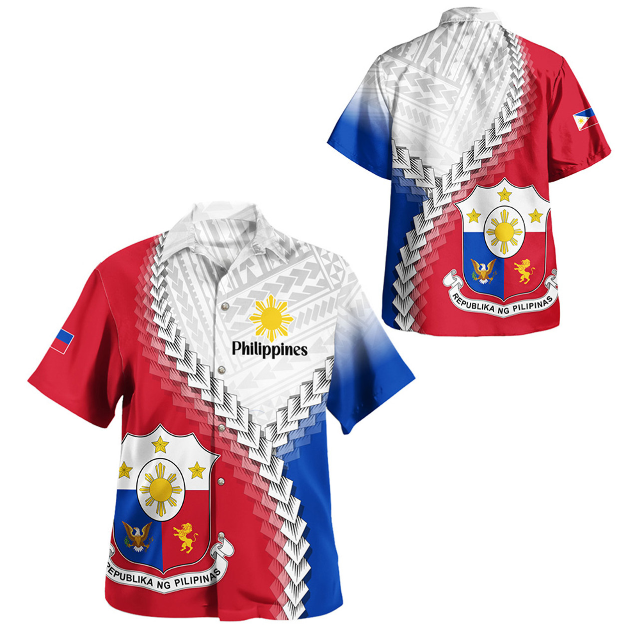 Philippines Filipinos Combo Off Shoulder Long Dress And Shirt Filipino Coat Of Arms With Tribal Patterns Flag Style