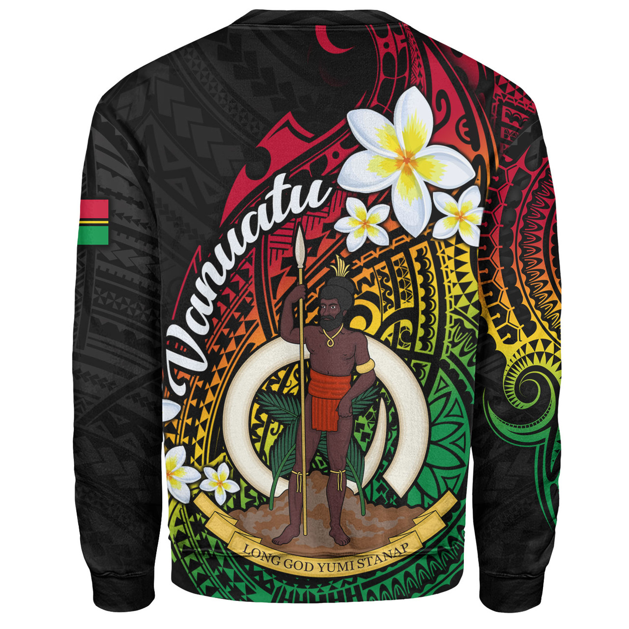 Vanuatu Sweatshirt Custom Plumeria Flowers Tribal Motif Flag Color Design
