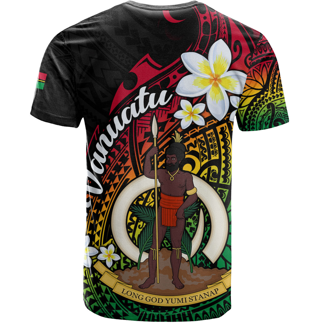 Vanuatu T-Shirt Custom Plumeria Flowers Tribal Motif Flag Color Design