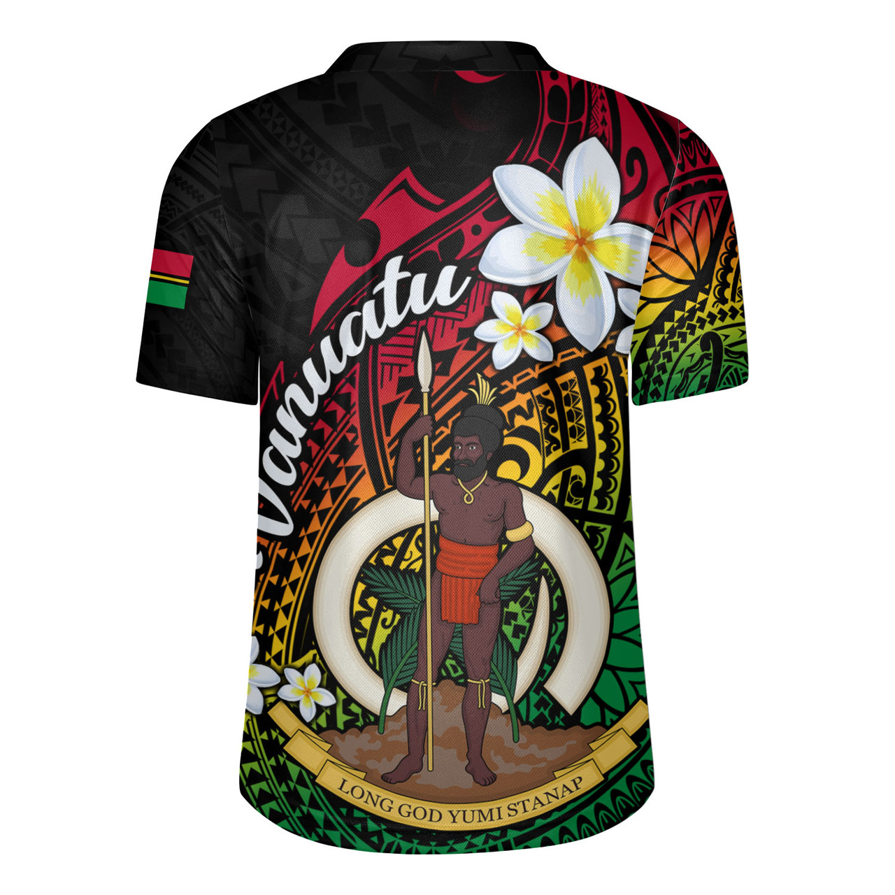 Vanuatu Rugby Jersey Custom Plumeria Flowers Tribal Motif Flag Color Design