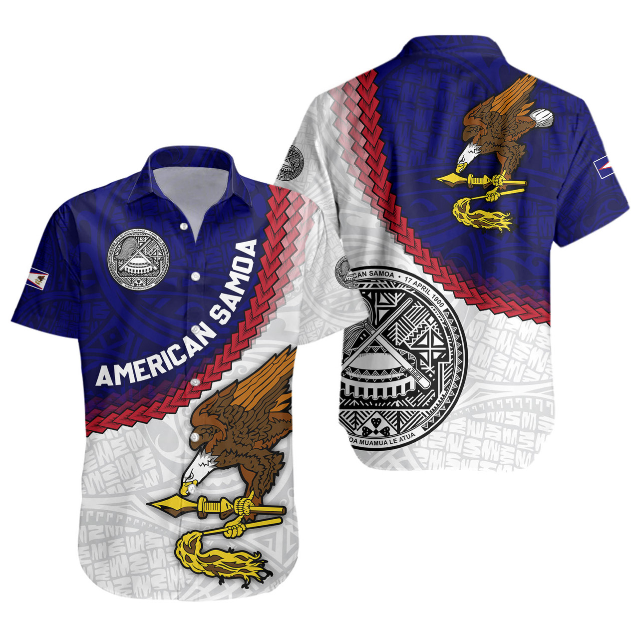 American Samoa Short Sleeve Shirt Custom Polynesian Tradition Seal Flag Color