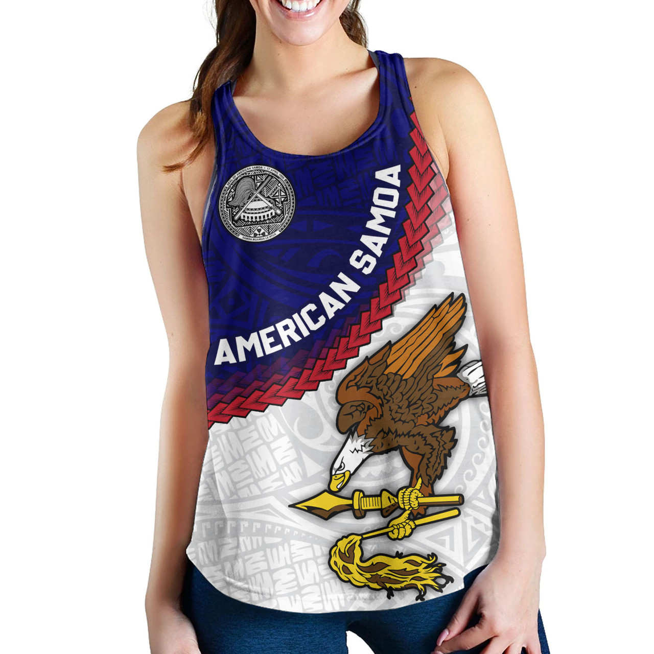 American Samoa Women Tank Custom Polynesian Tradition Seal Flag Color