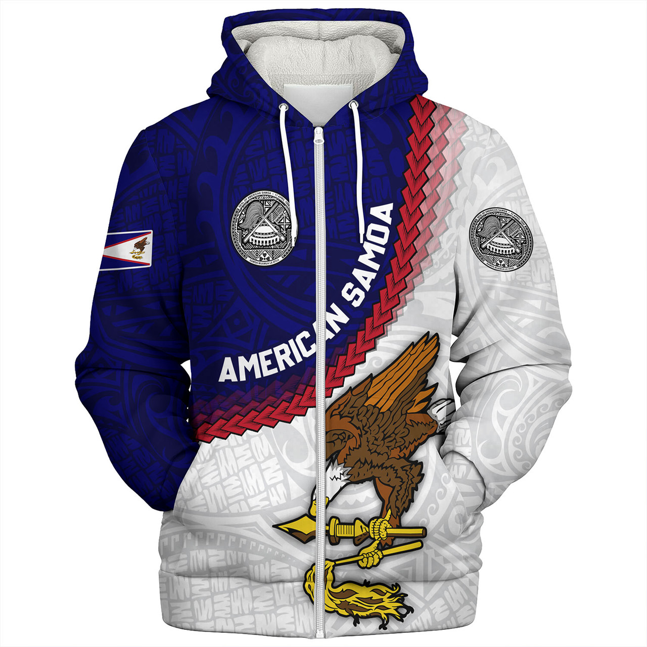 American Samoa Sherpa Hoodie Custom Polynesian Tradition Seal Flag Color