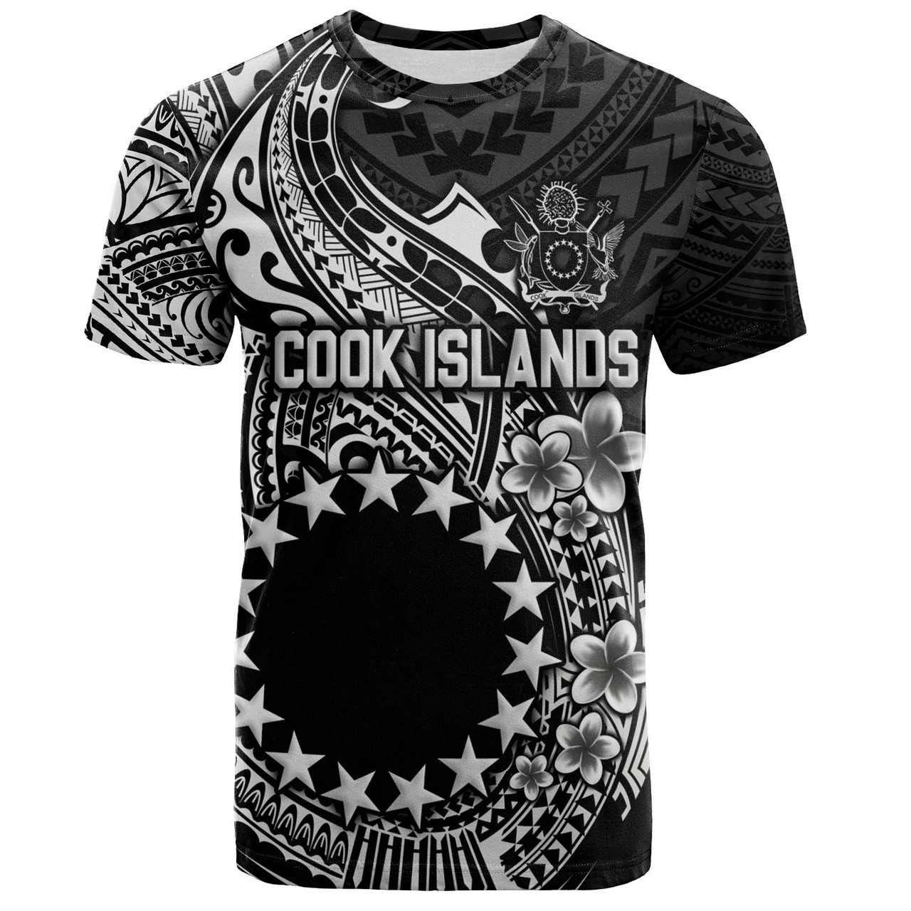 Cook Islands T-Shirt Plumeria Flowers Tribal Motif Design