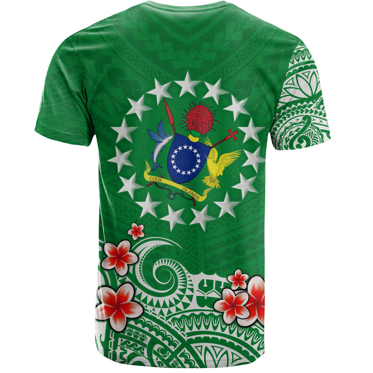 Cook Islands T-Shirt Plumeria Flowers Tribal Motif Design