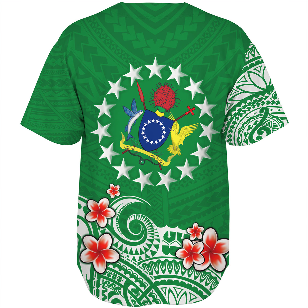 Cook Islands Baseball Shirt Plumeria Flowers Tribal Motif Design