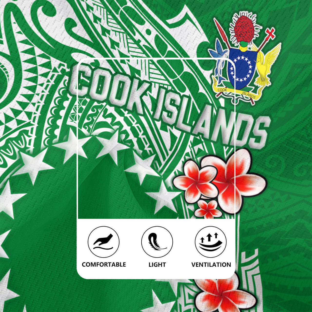 Cook Islands Rugby Jersey Plumeria Flowers Tribal Motif Design