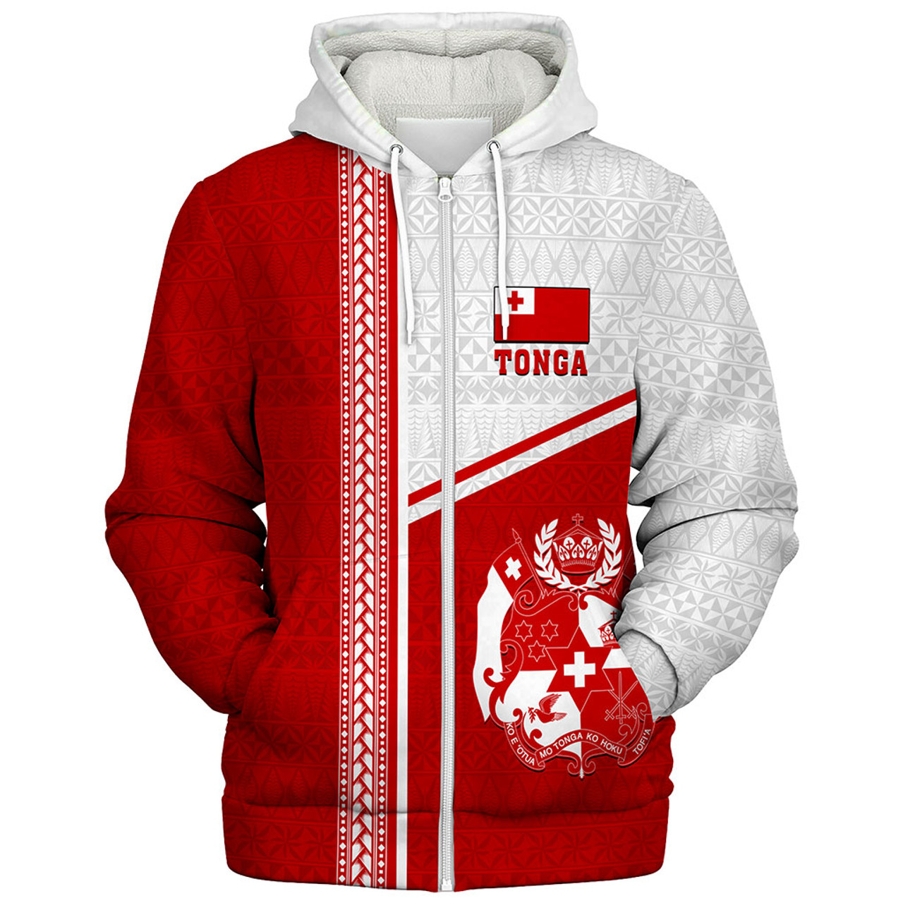 Tonga Sherpa Hoodie Custom Tribal Ngatu Design Flag